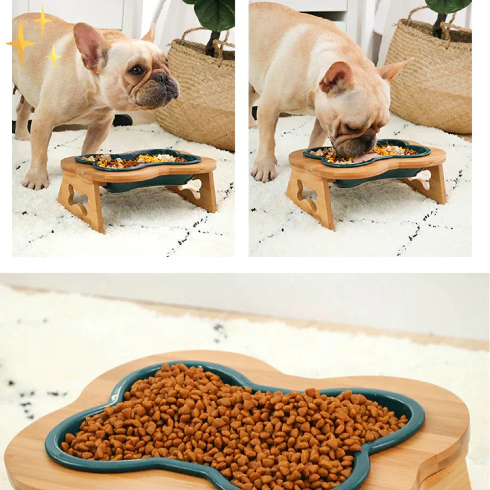Elevated Ceramic Dog Bowl with Wooden Stand – Bowls & Feeders