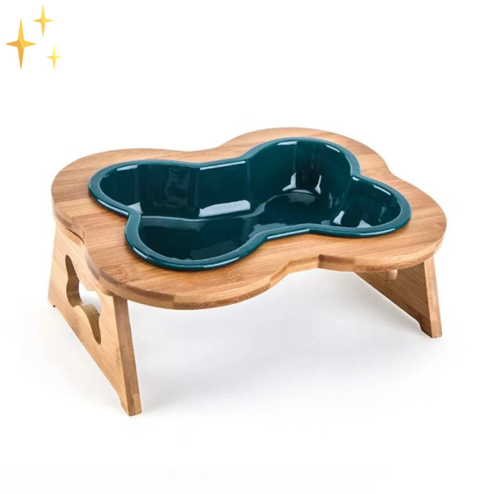Elevated Ceramic Dog Bowl with Wooden Stand – Bowls & Feeders
