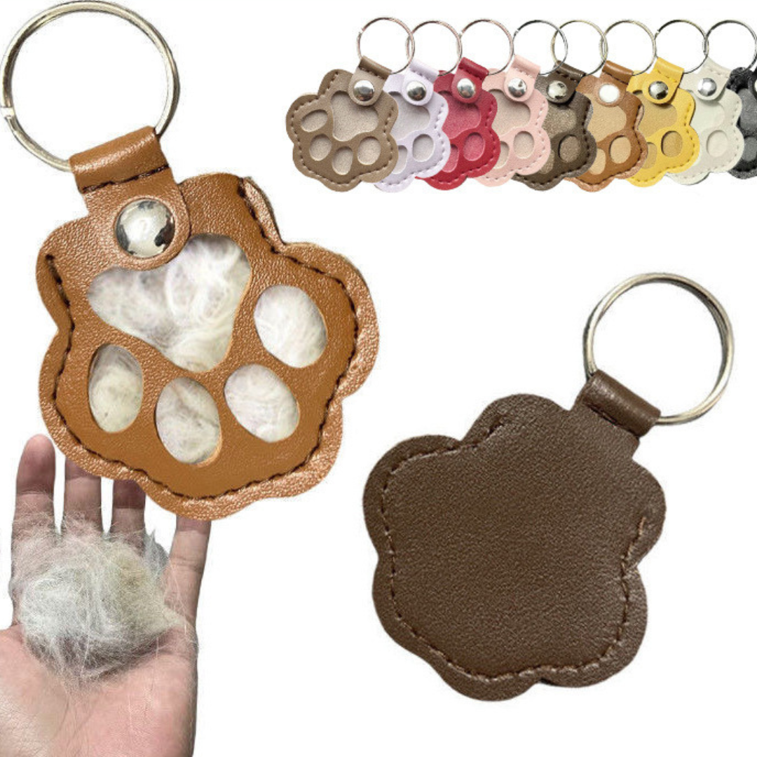 Leather Memorial Pet Hair Storage Keychain – Personalized