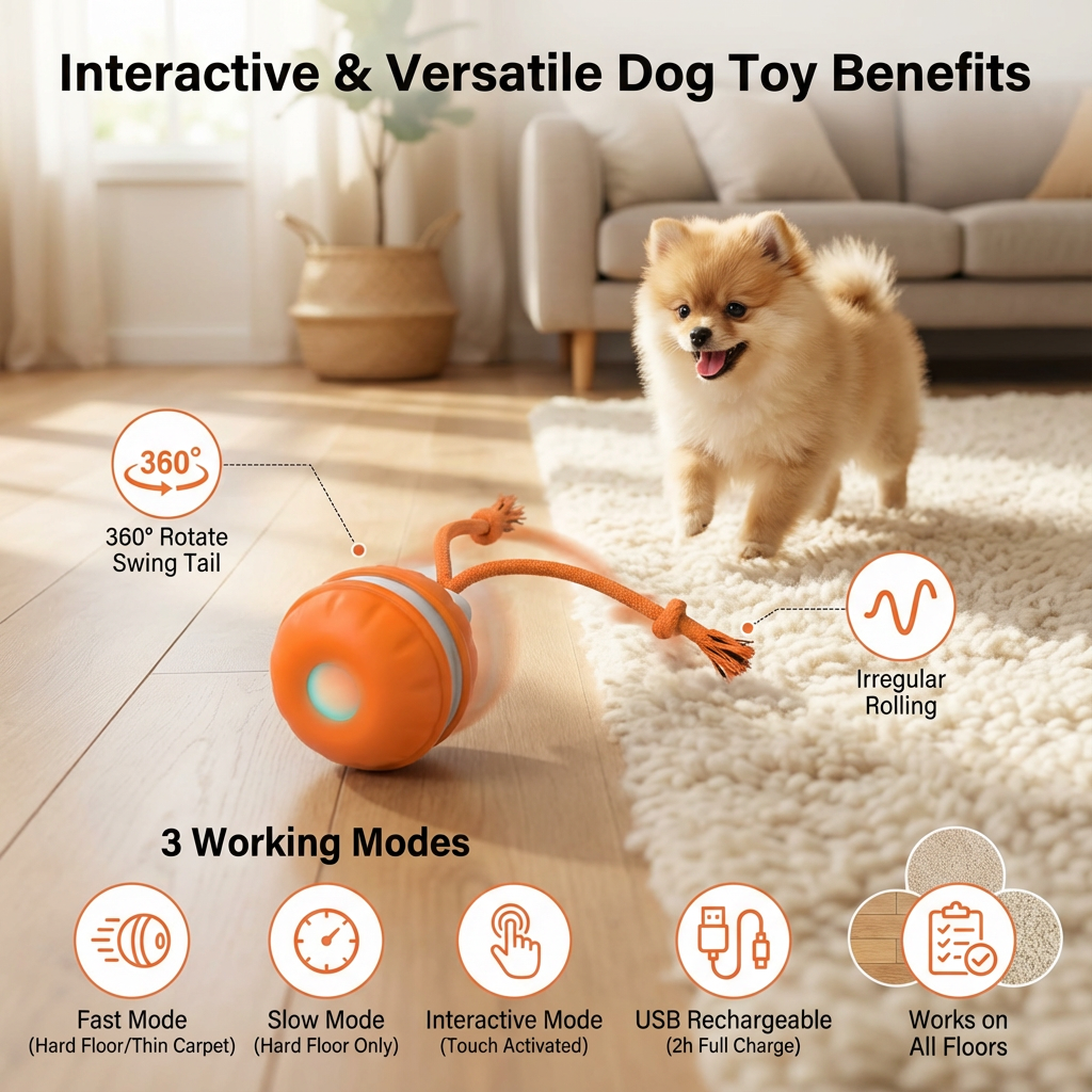 Durable Dog Play Ball with Motion Sensor and Tug Rope in Dog-Friendly