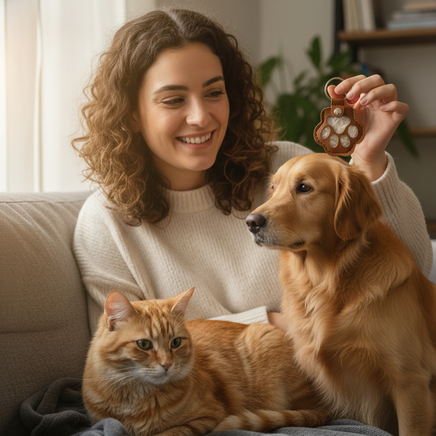 Leather Memorial Pet Hair Storage Keychain – Personalized