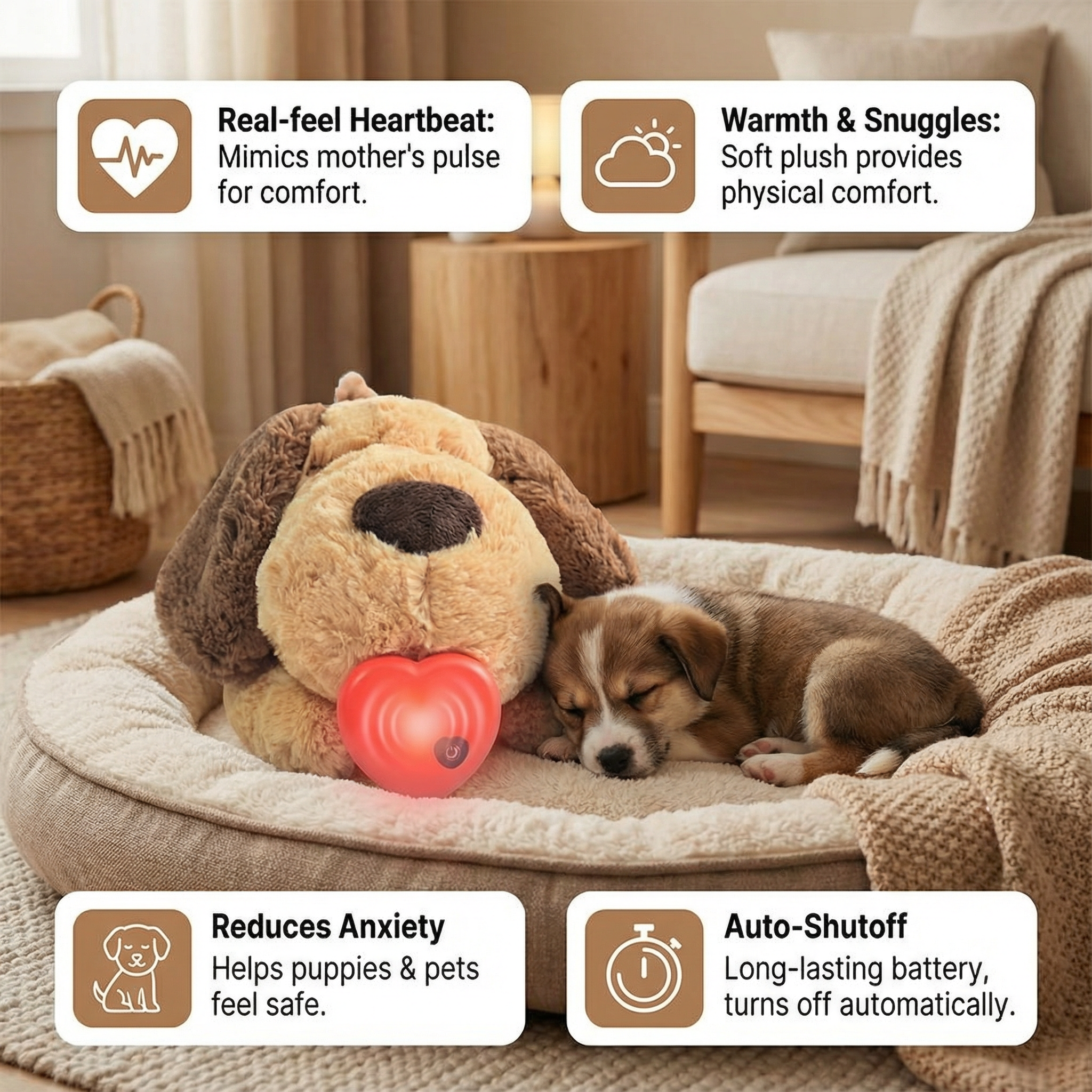 Calming Heartbeat Comfort Plush for Pets – Anxiety & Stress Relief