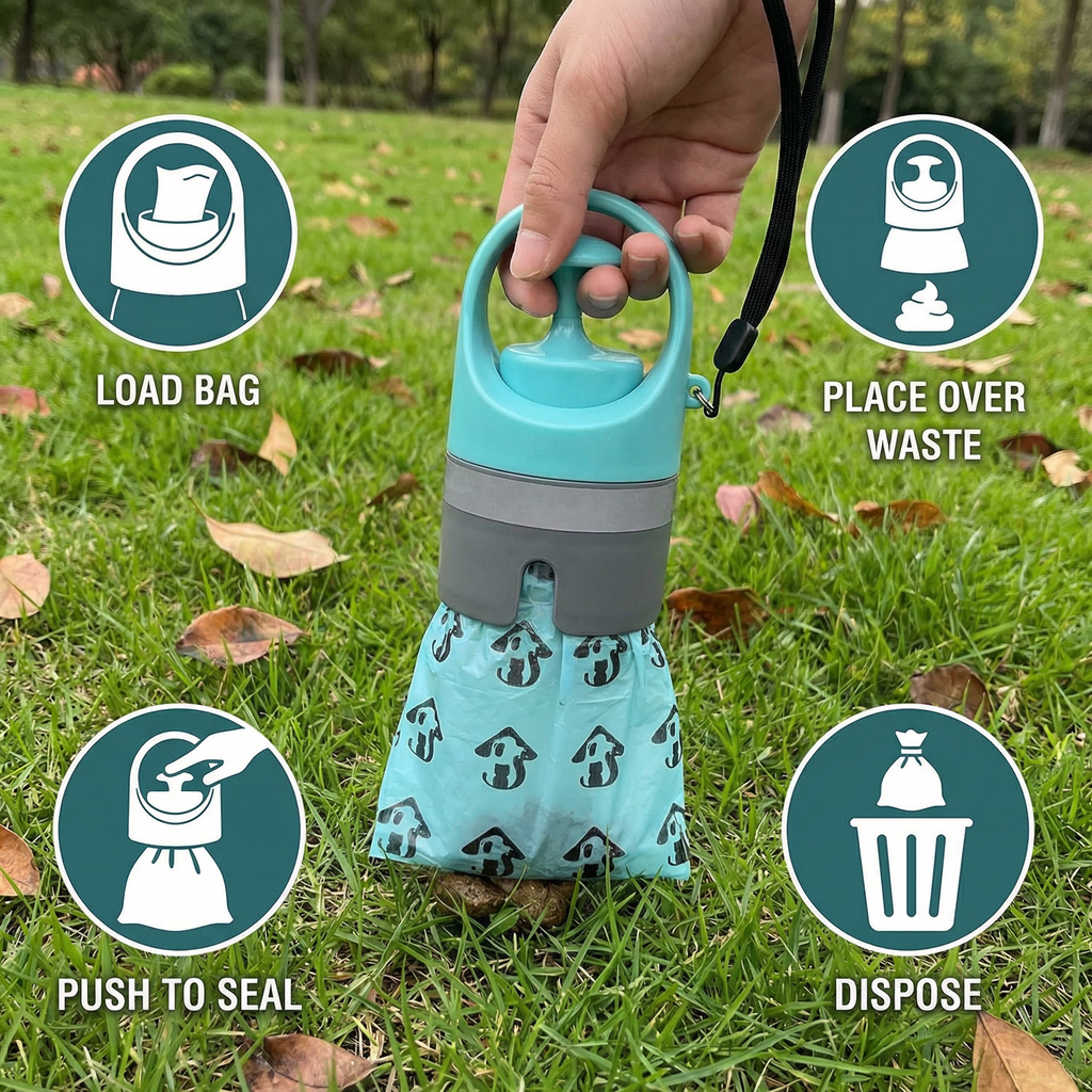 Dog Poop Scooper with Bags – Portable Outdoor Cleaning Set