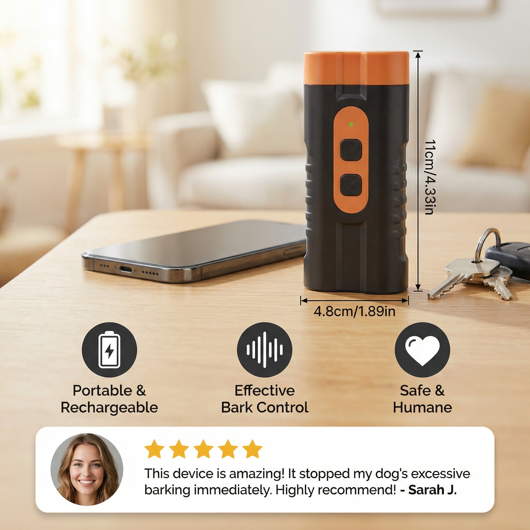 Ultrasonic Dog Bark Control Device – Portable & Rechargeable