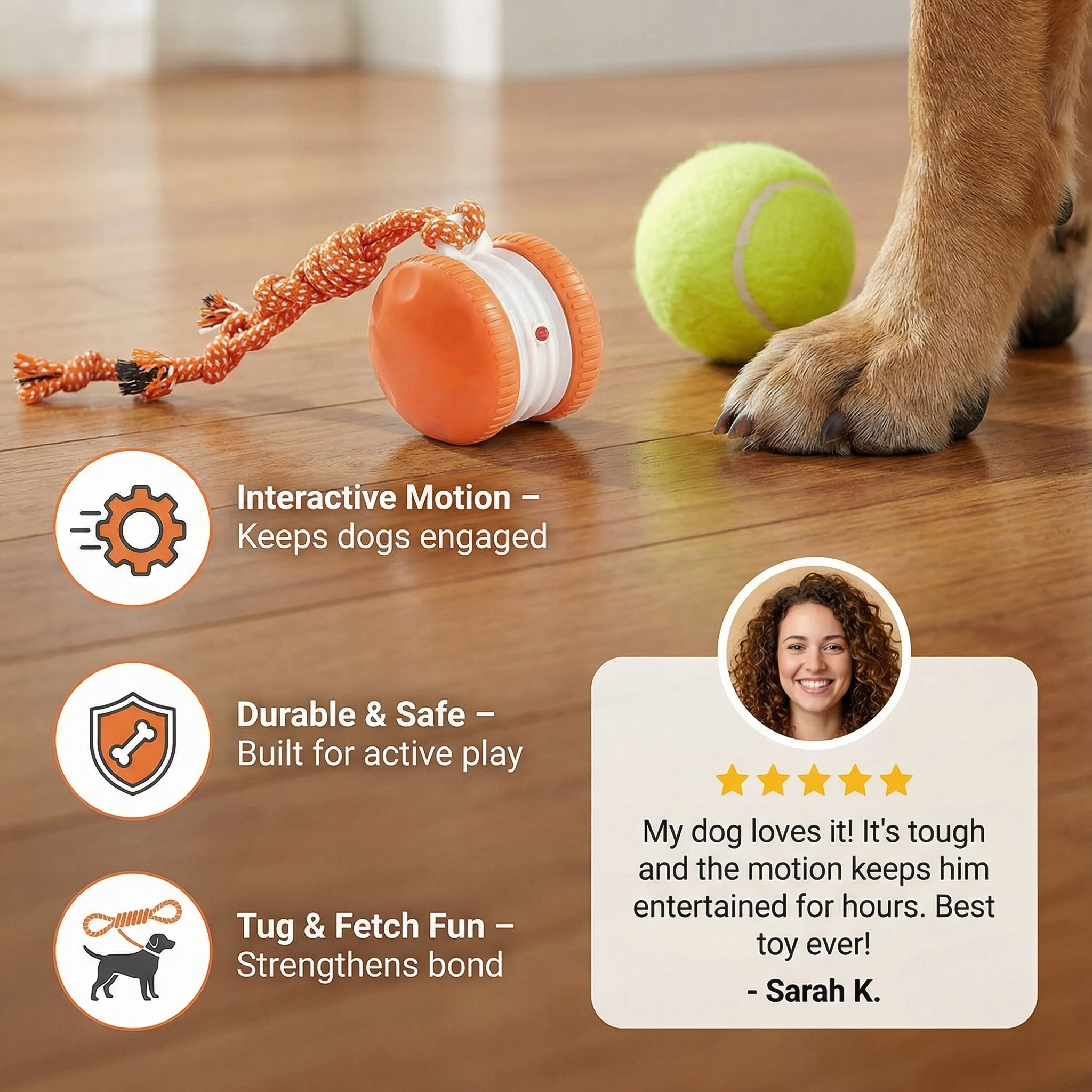 Interactive & Durable Dog Ball – Motion Toy with Tug Rope in Dog Colours