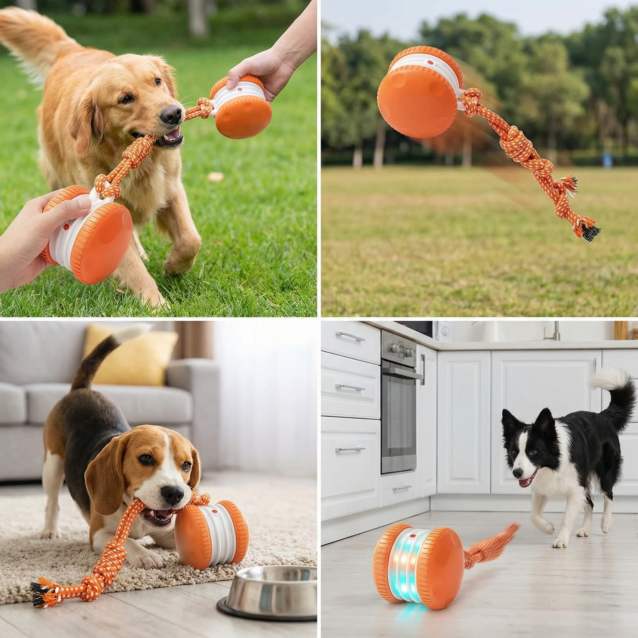 Interactive & Durable Dog Ball – Motion Toy with Tug Rope in Dog Colours
