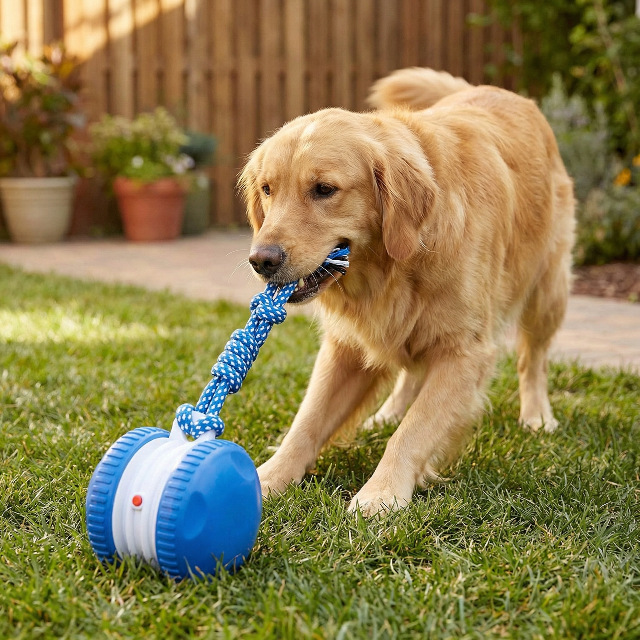 Interactive & Durable Dog Ball – Motion Toy with Tug Rope in Dog Colours